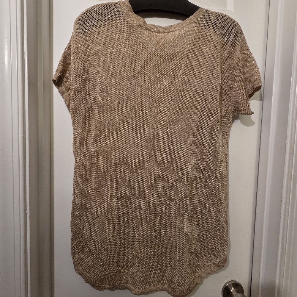 MICHAEL Michael Kors Gold Mesh Metallic Short Sleeve Top/Shirt.  Size L. - Picture 11 of 14